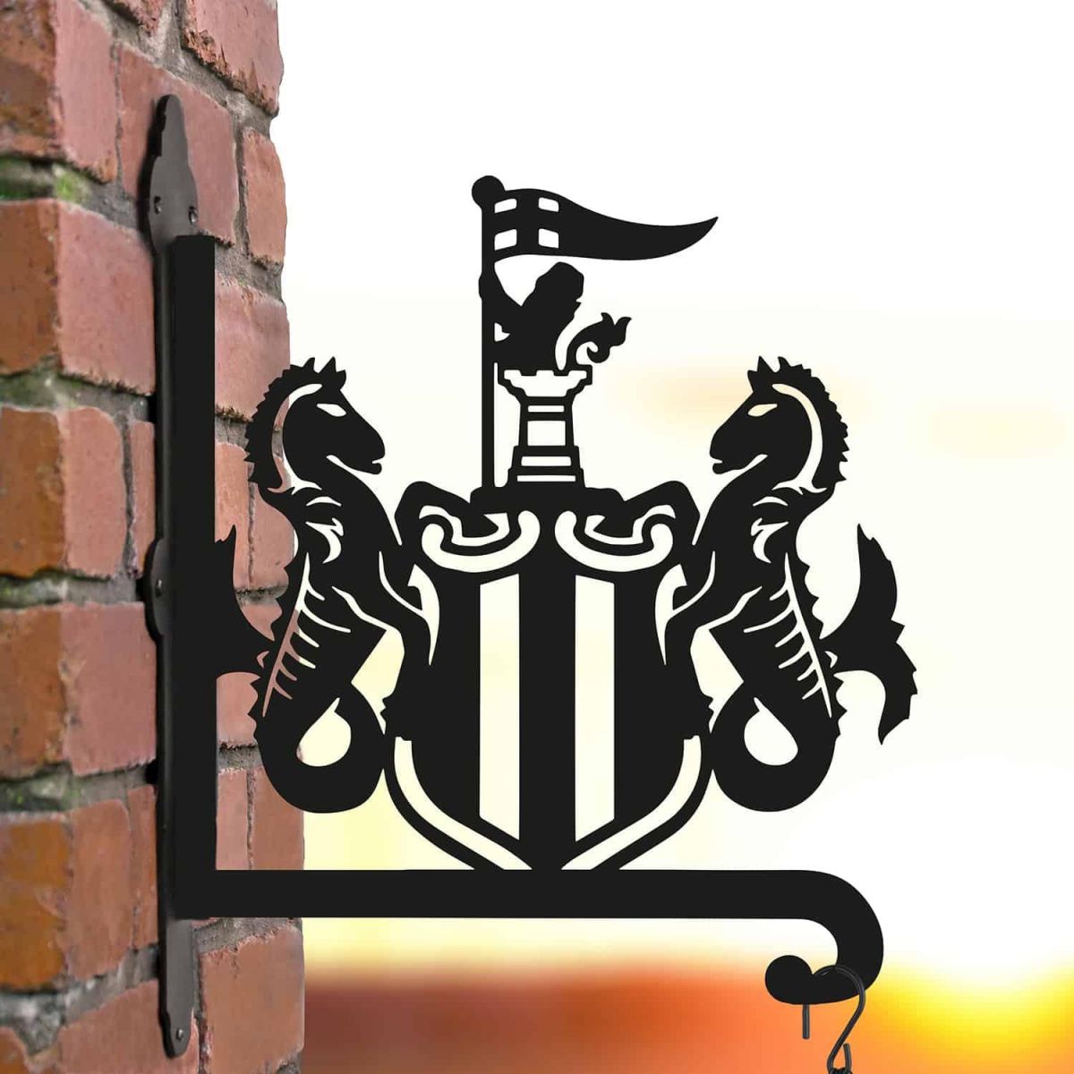 Steel Newcastle United Crest Hanging Basket Bracket in Situ