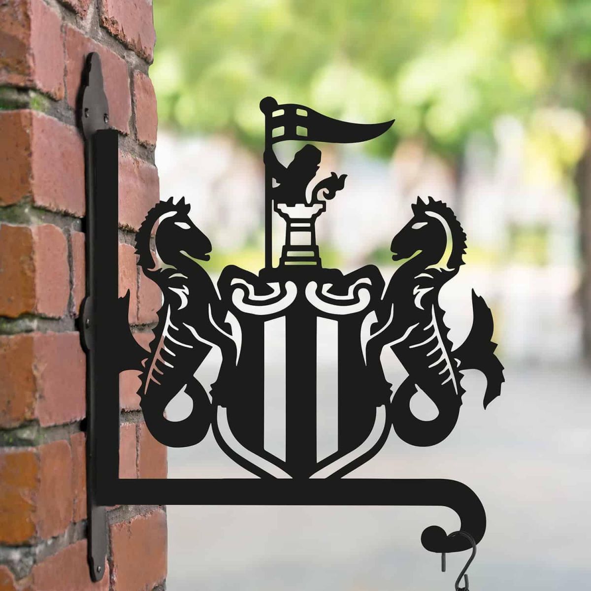 Steel Hanging Basket Bracket with Newcastle United Crest Topper