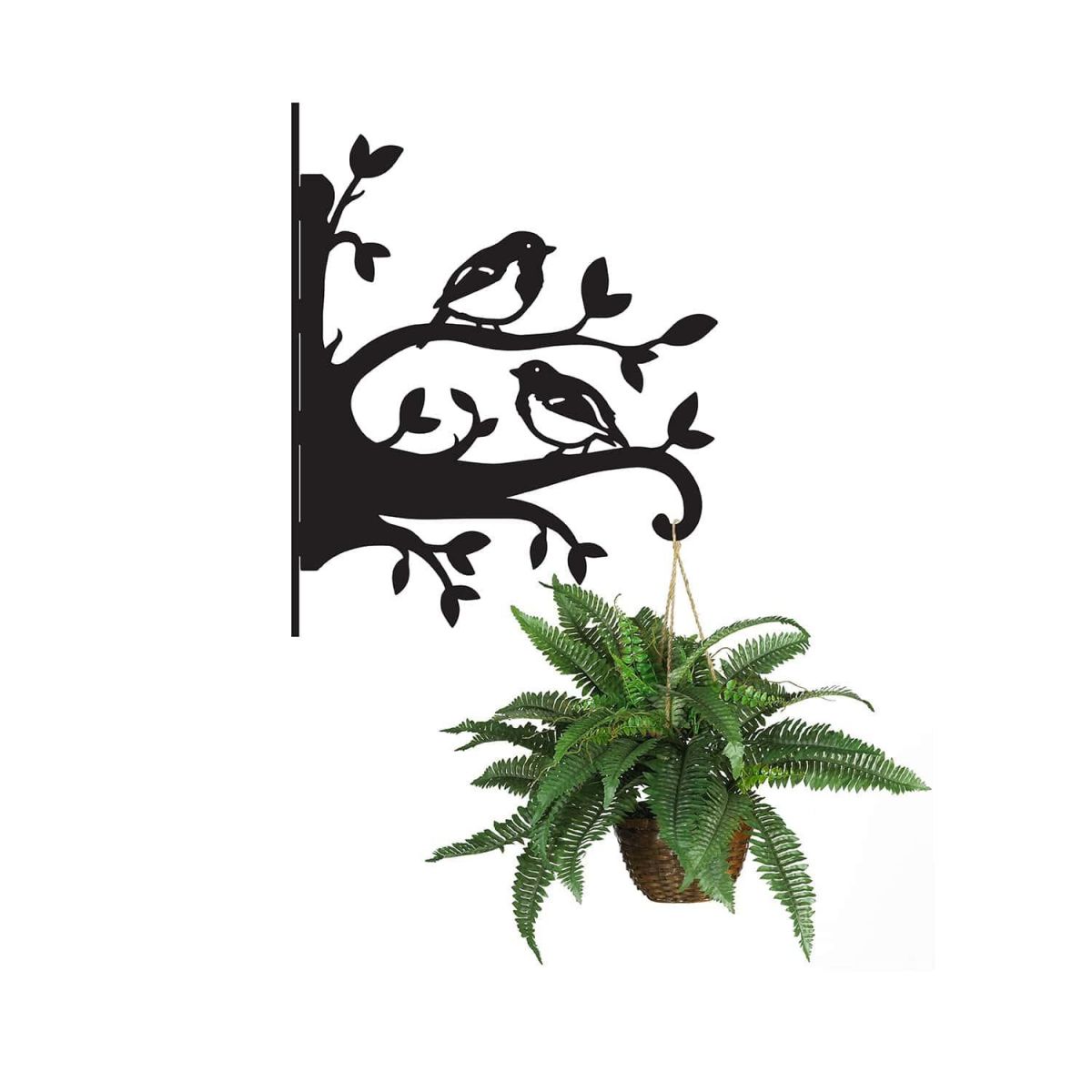 Steel Pair of Robins on Branches Hanging Basket Bracket with Planter