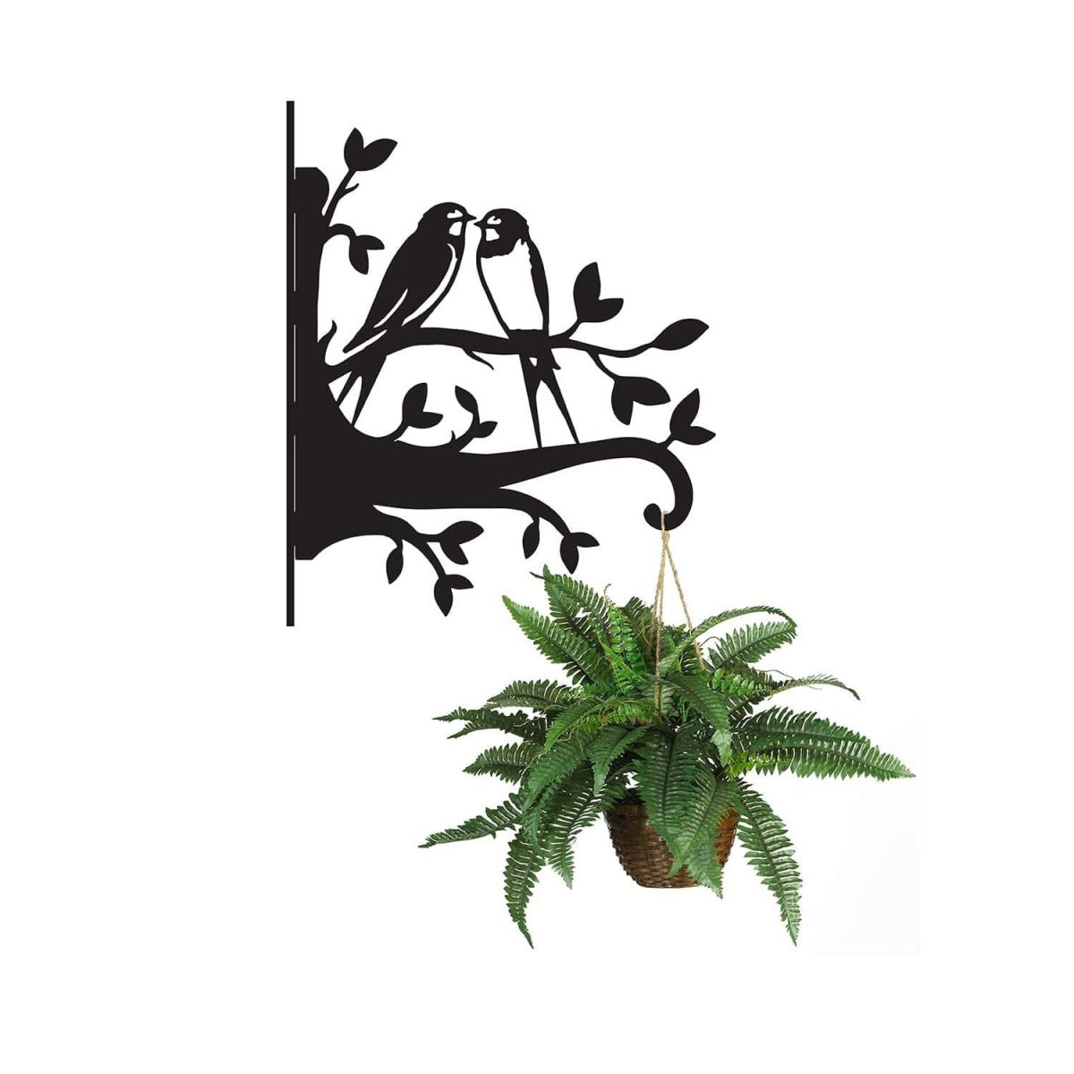 Steel Pair of Swallows on Branches Hanging Basket Bracket with Planter