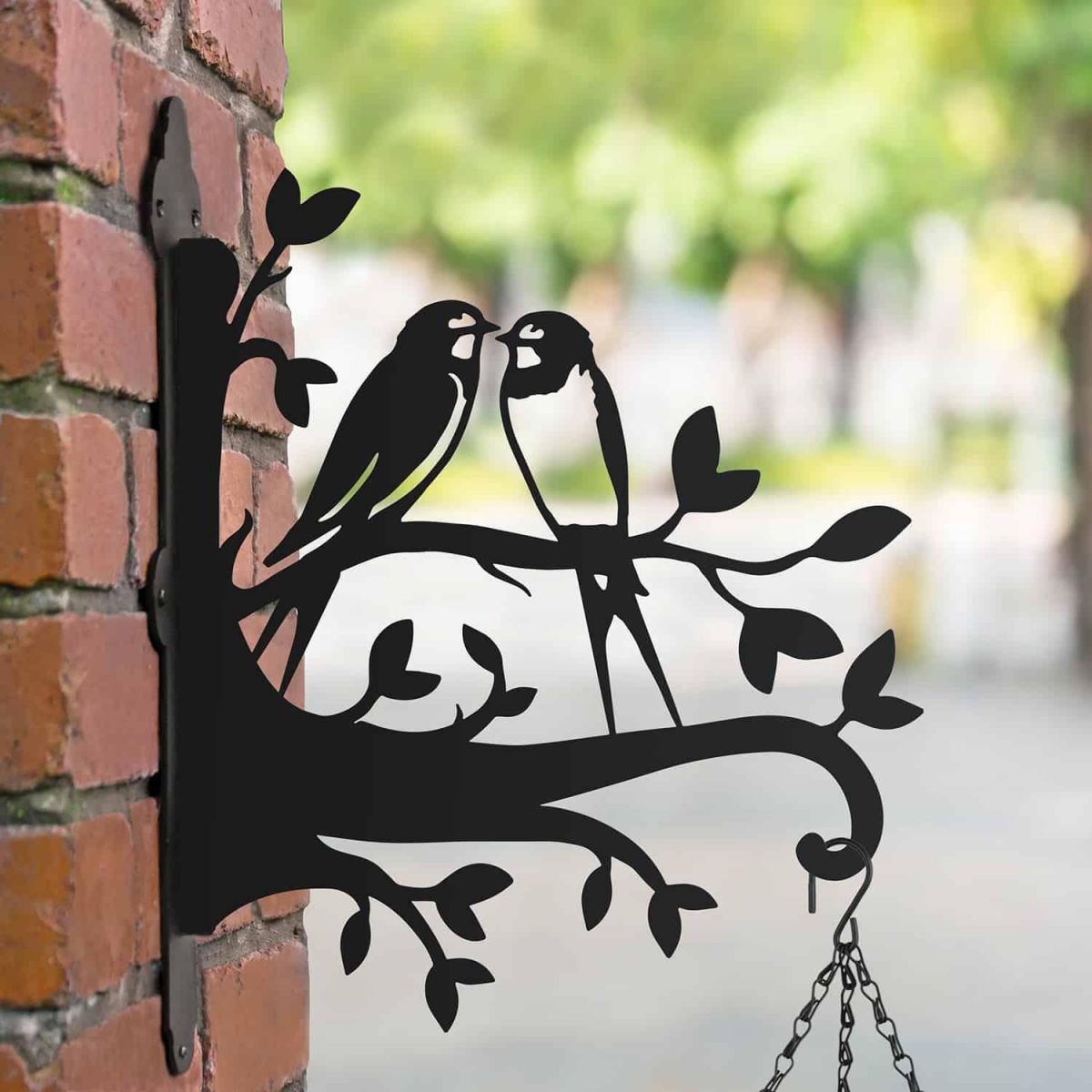 Steel Pair of Swallows on Branches Hanging Basket Bracket