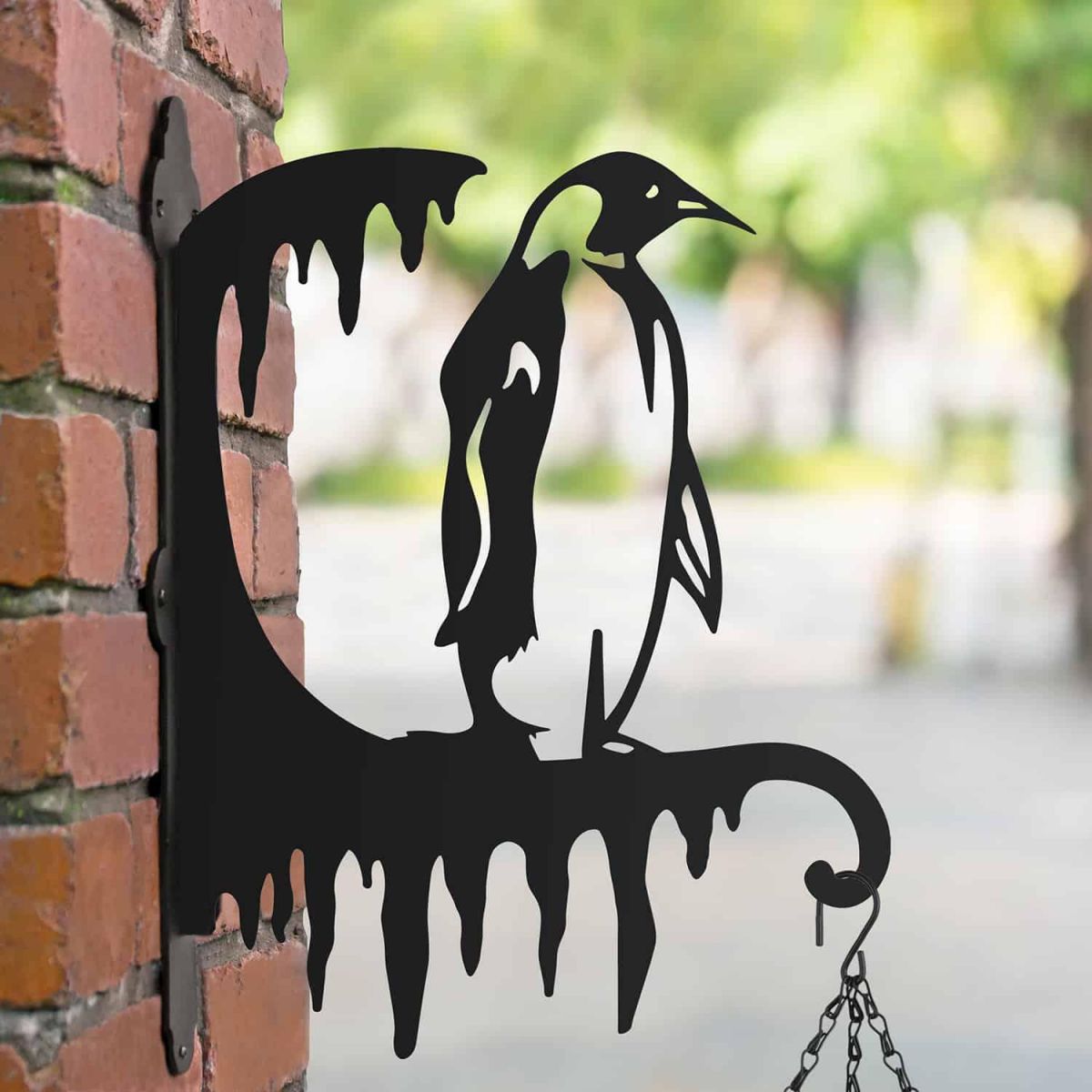 Steel Hanging Basket Bracket with Penguin Design