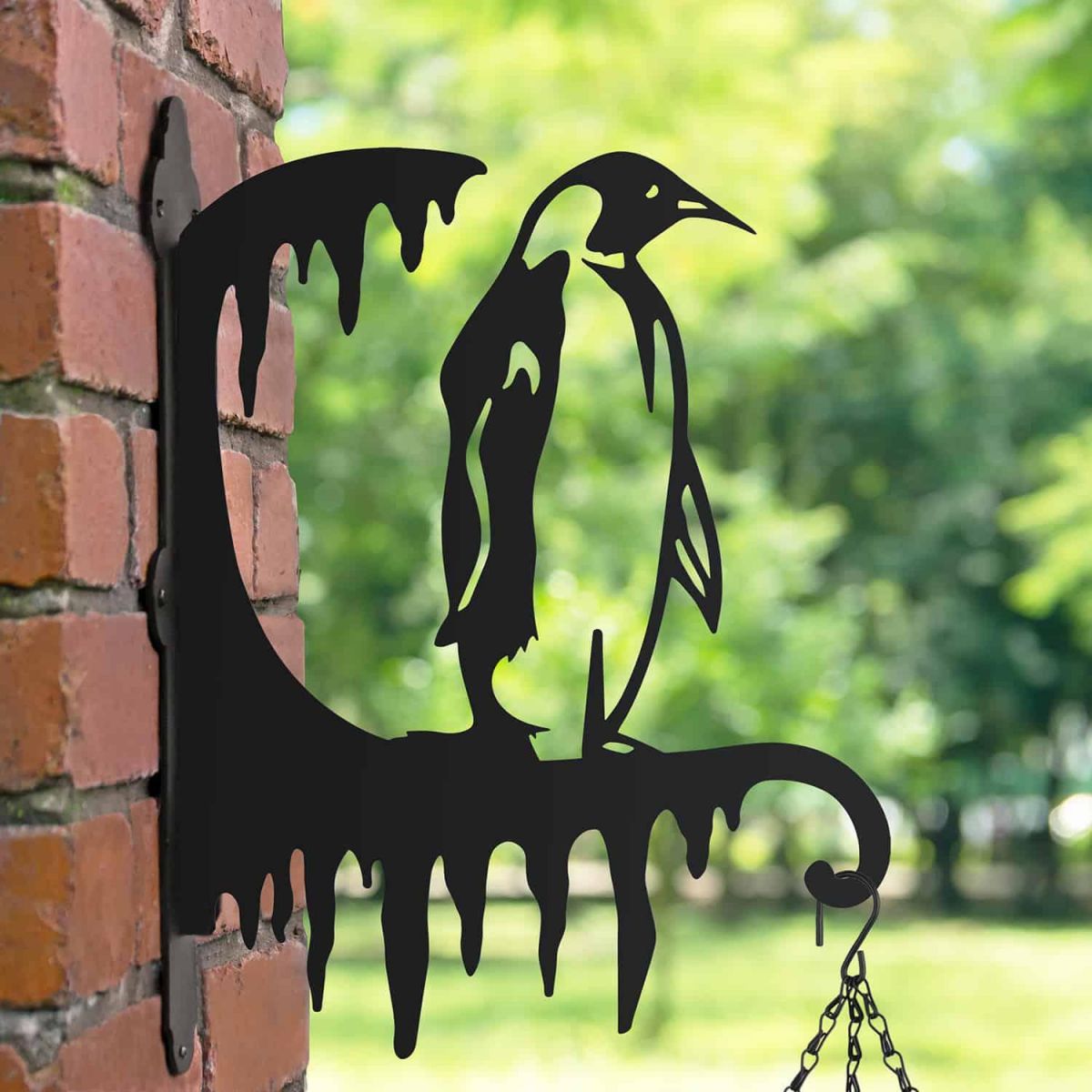 Steel Hanging Basket Bracket with Penguin Motif