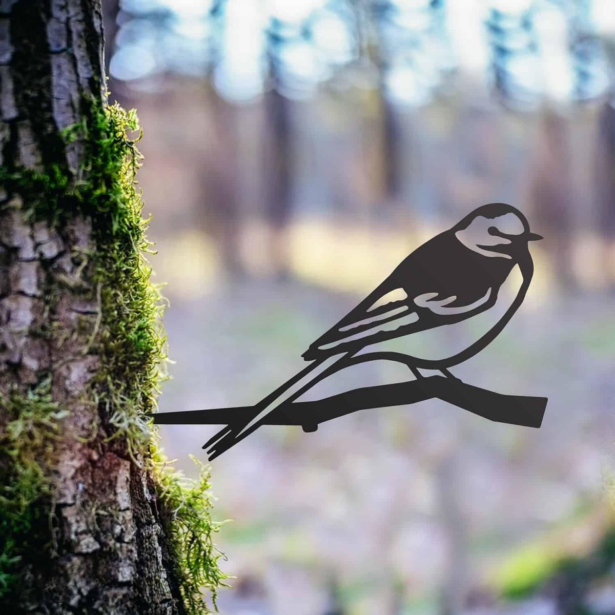 Steel Pied Wagtail Tree Spike - Black in Situ