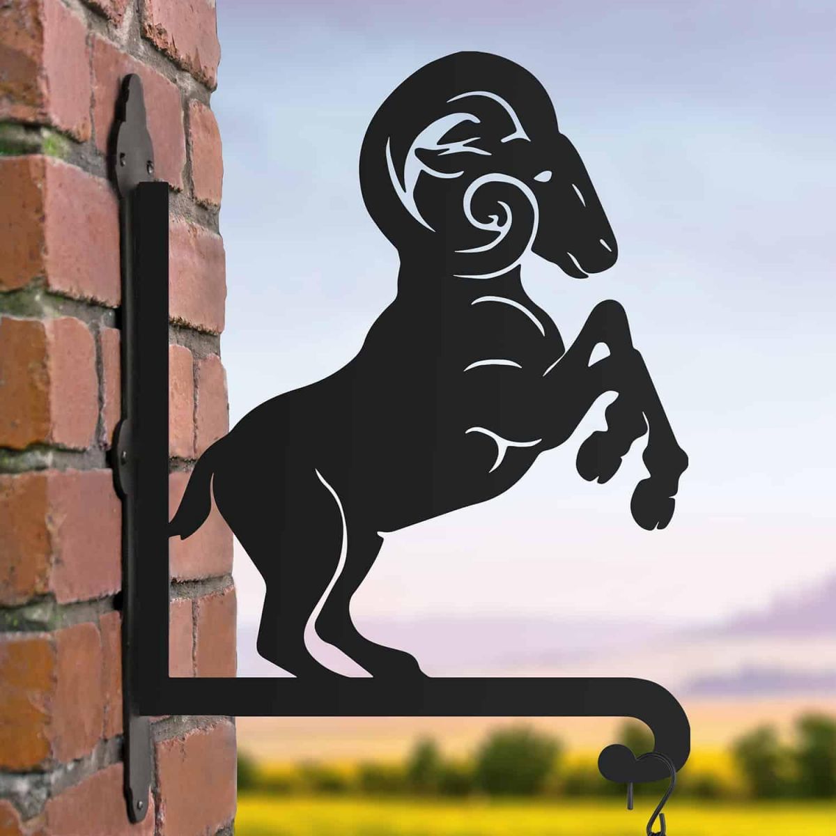 Steel Hanging Basket Bracket with Rearing Ram Topper