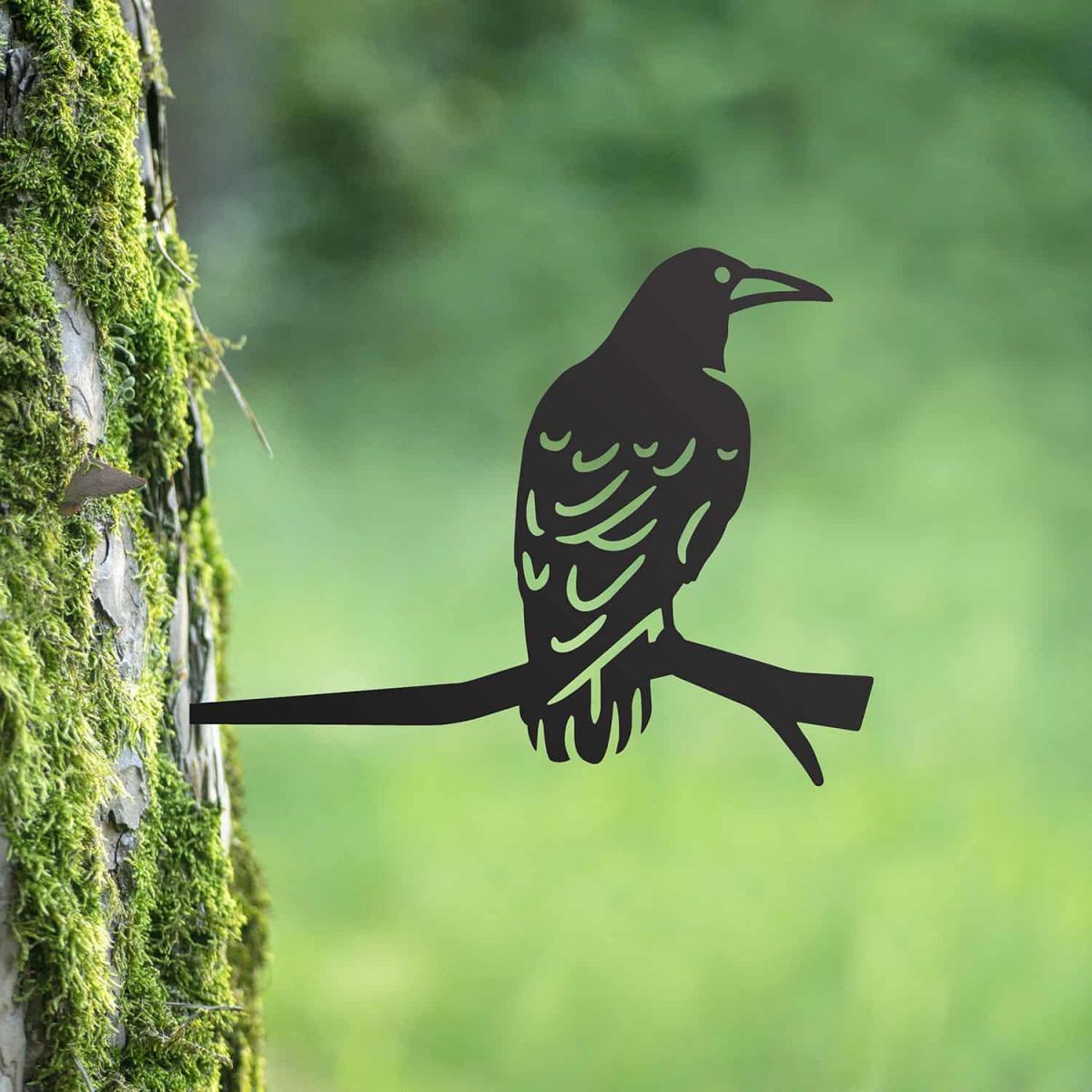 Black Steel Tree Spike with Rook Bird Motif Black Steel Tree Spike with Rook Bird Motif