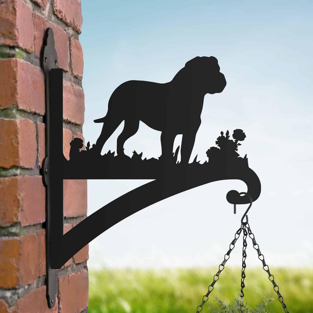 Steel Rottweiler Dog Hanging Basket Bracket in SItu