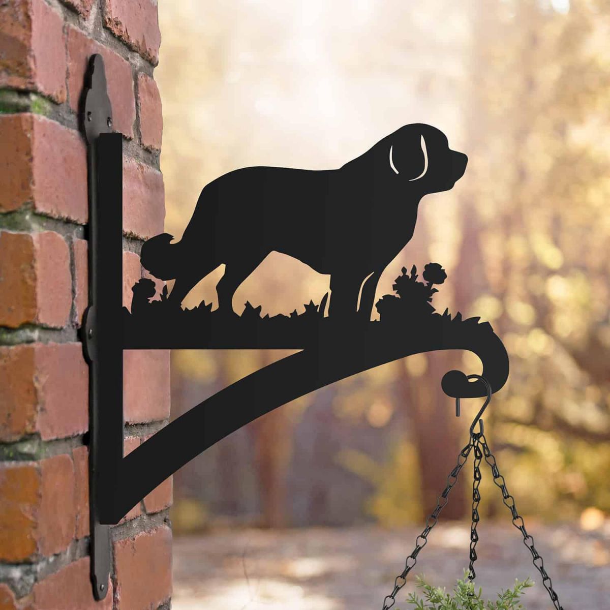 Steel Hanging Basket Bracket with Saint Bernard Dog Design