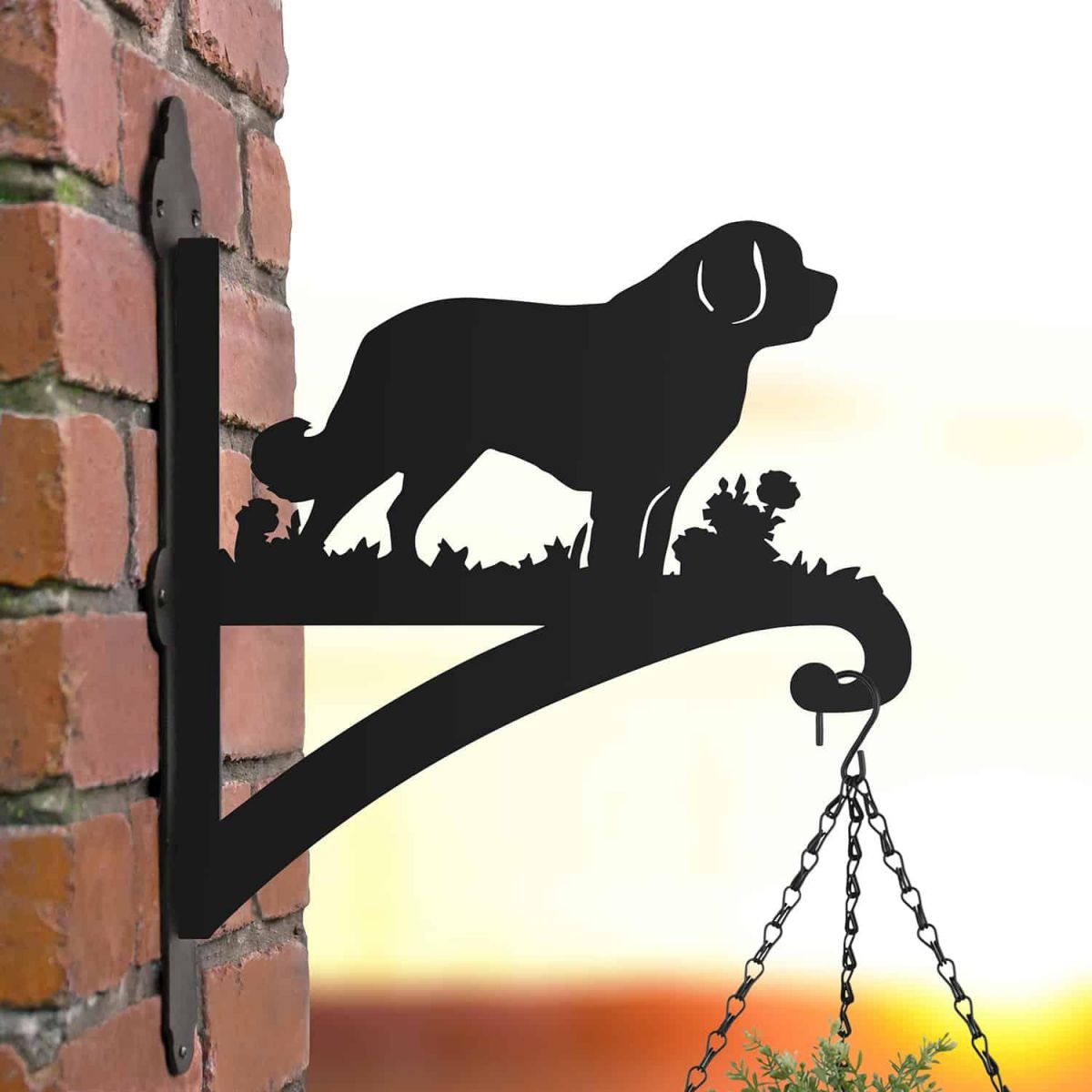 Steel Saint Bernard Dog Hanging Basket Bracket in Situ