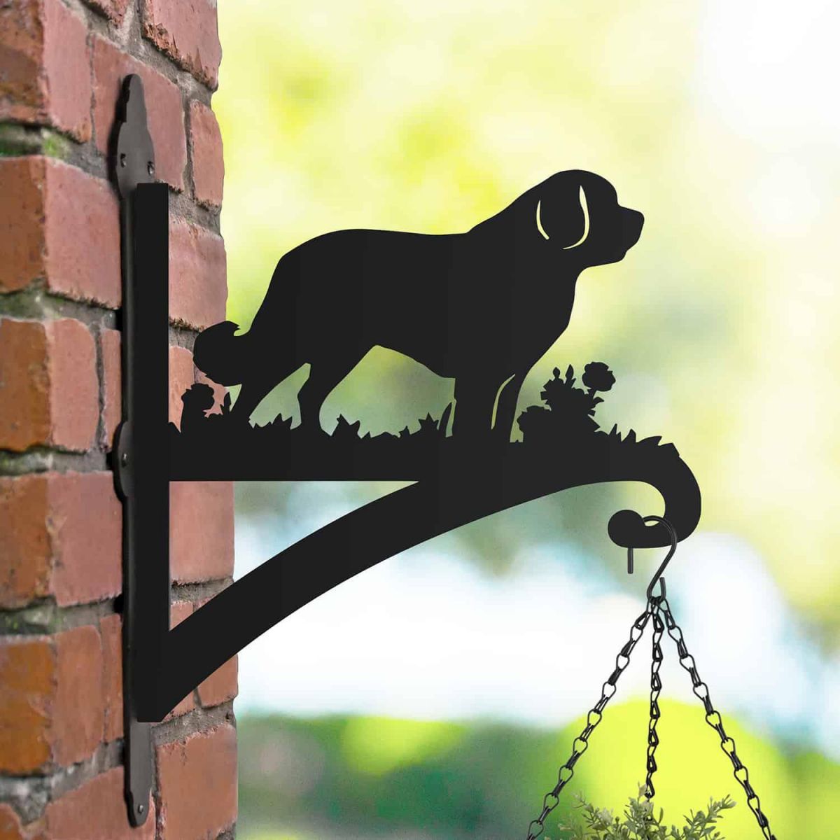 Steel Hanging Basket Bracket with Saint Bernard Dog Motif