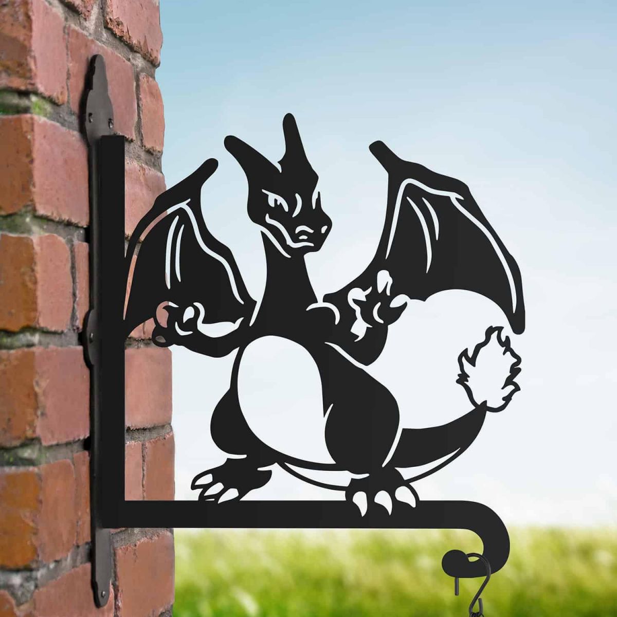 Steel Hanging Basket Bracket with Second Evolution Orange Dragon Motif