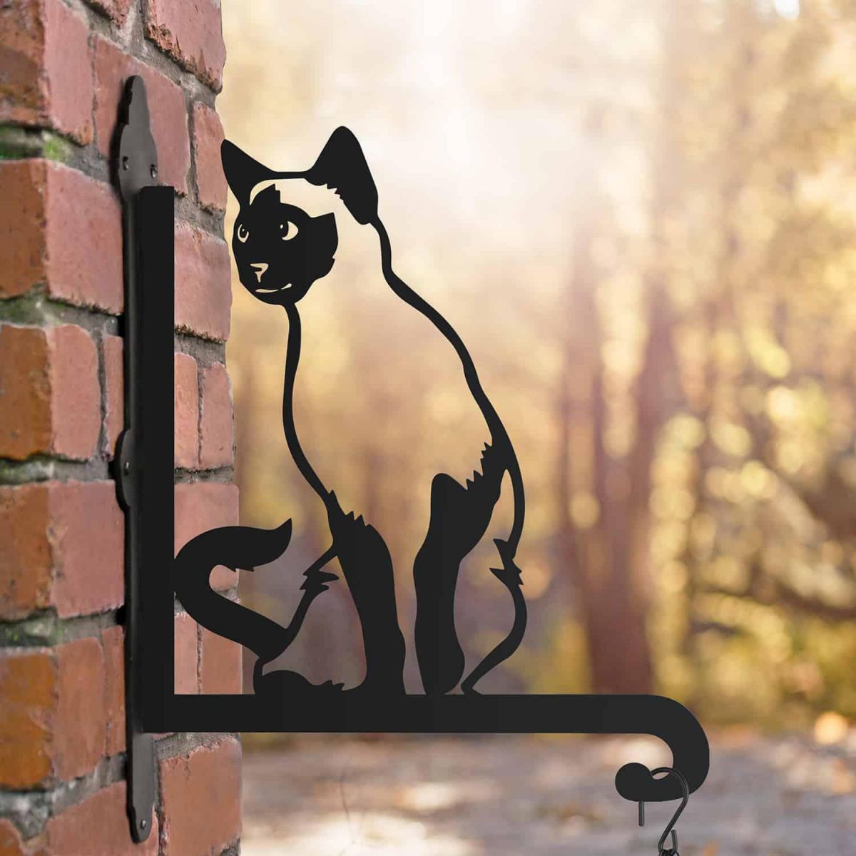 Steel Hanging Basket Bracket with Siamese Cat Topper