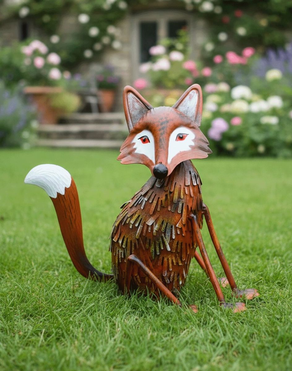 Steel Sitting Red Fox Garden Sculpture Digital Illustration