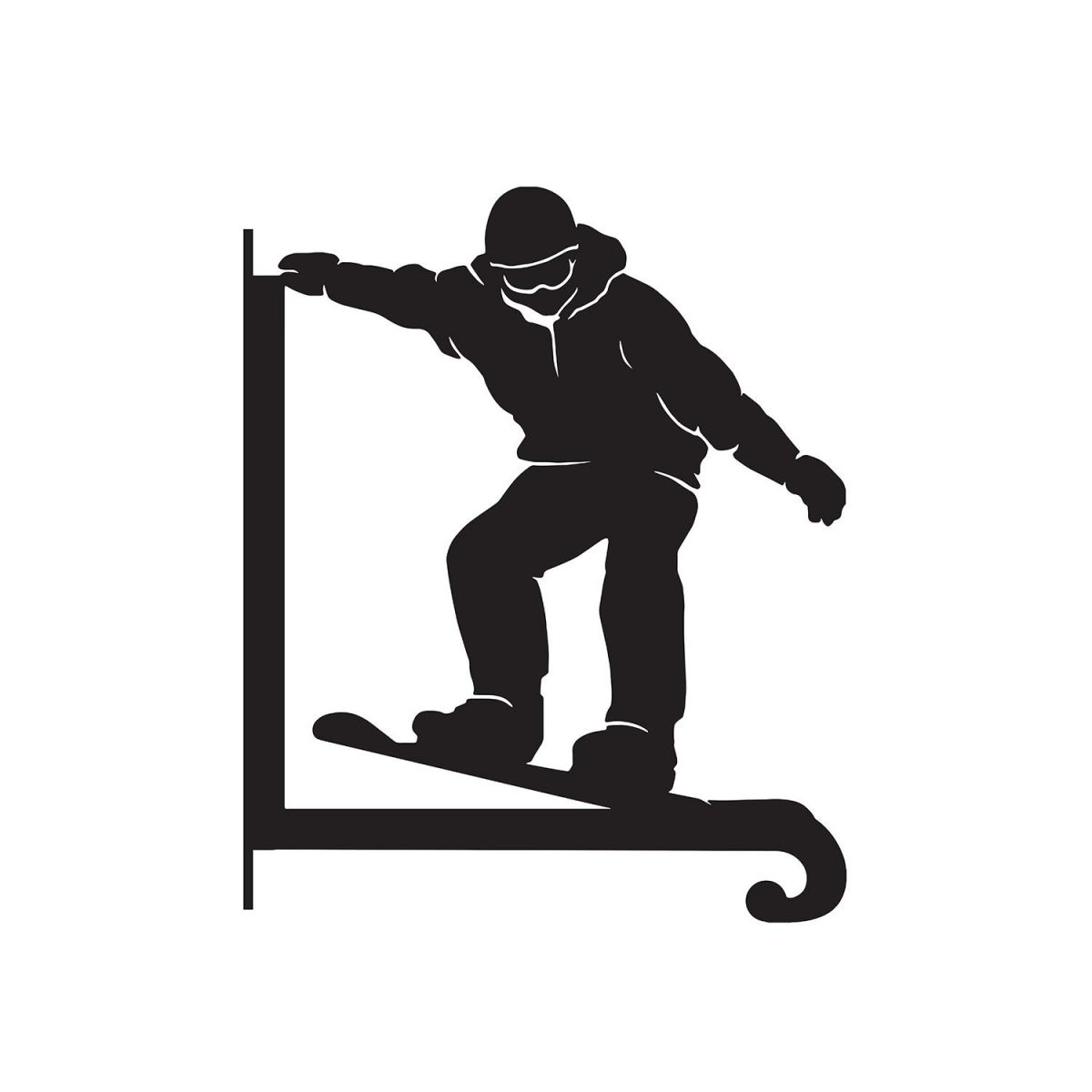 Close-Up of Steel Snowboarder Hanging Basket Bracket Close-Up of Steel Snowboarder Hanging Basket Bracket