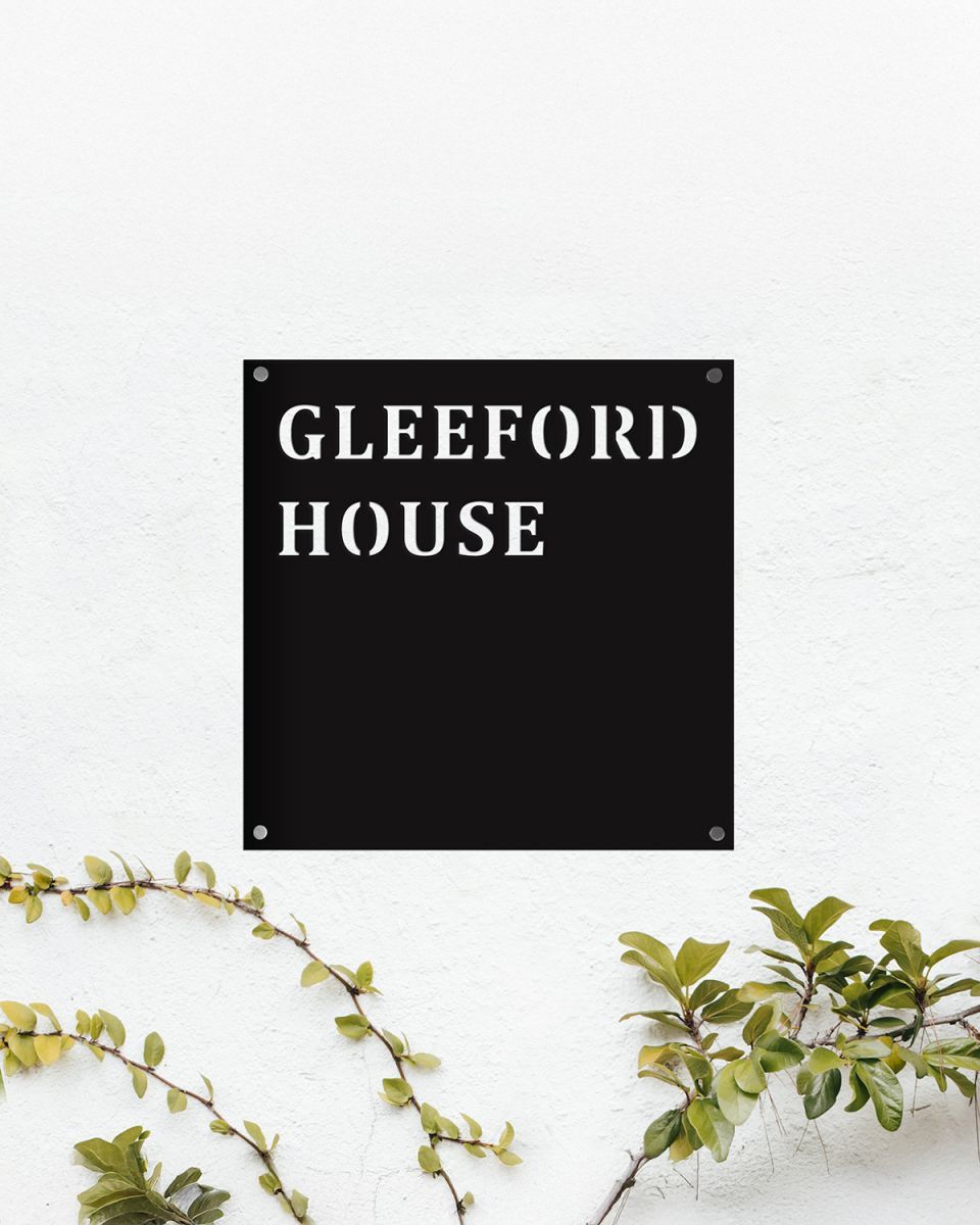 Steel Square House Name Sign Finished in Black