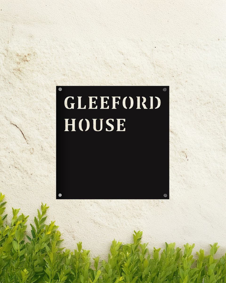 Black Square House Name Sign Created From Steel