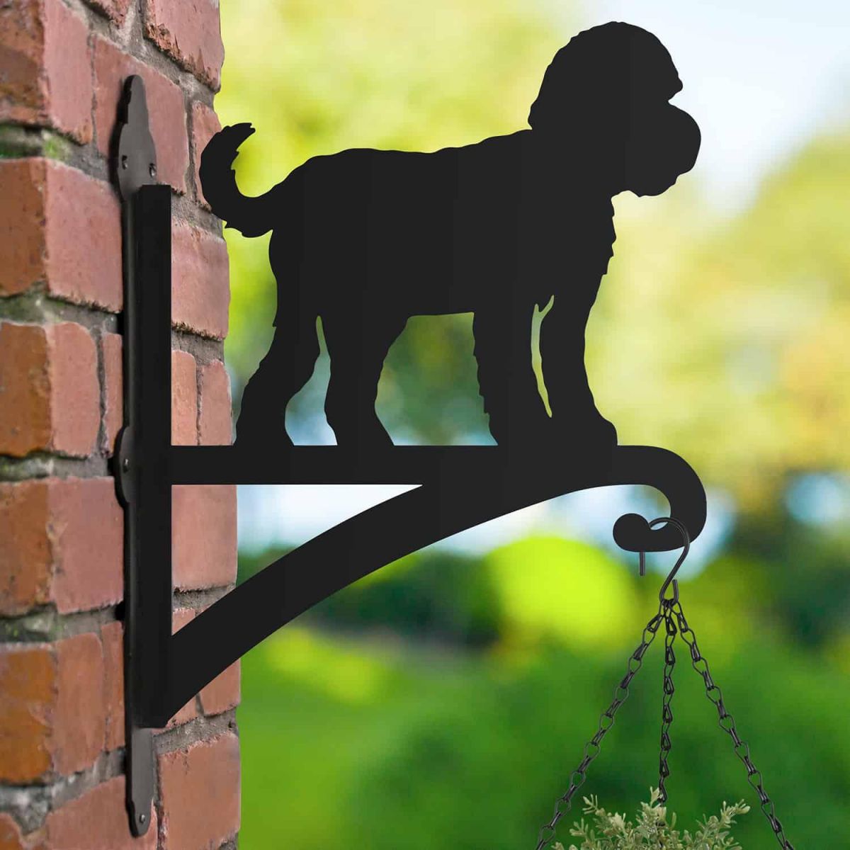 Steel Hanging Basket Bracket with Standing Cockapoo Motif