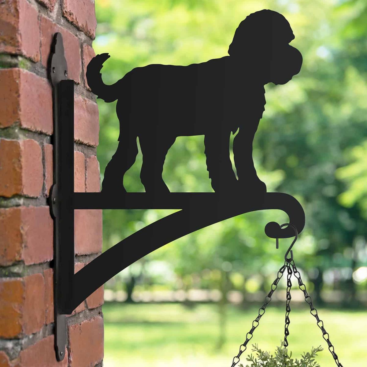 Steel Hanging Basket Bracket with Standing Cockapoo Topper