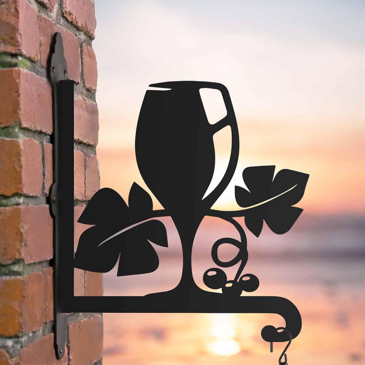 Steel Hanging Basket Bracket with Summer Wine Glass Topper