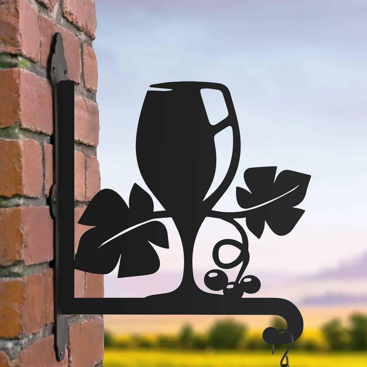 Steel Hanging Basket Bracket with Summer Wine Glass Motif