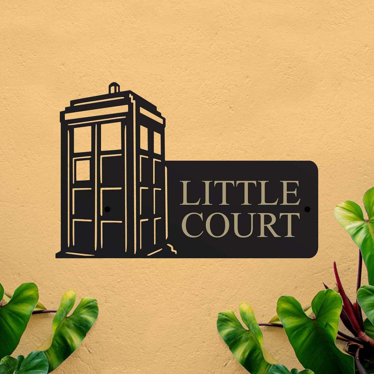 Steel House Name Sign with Time Machine Telephone Box Motif