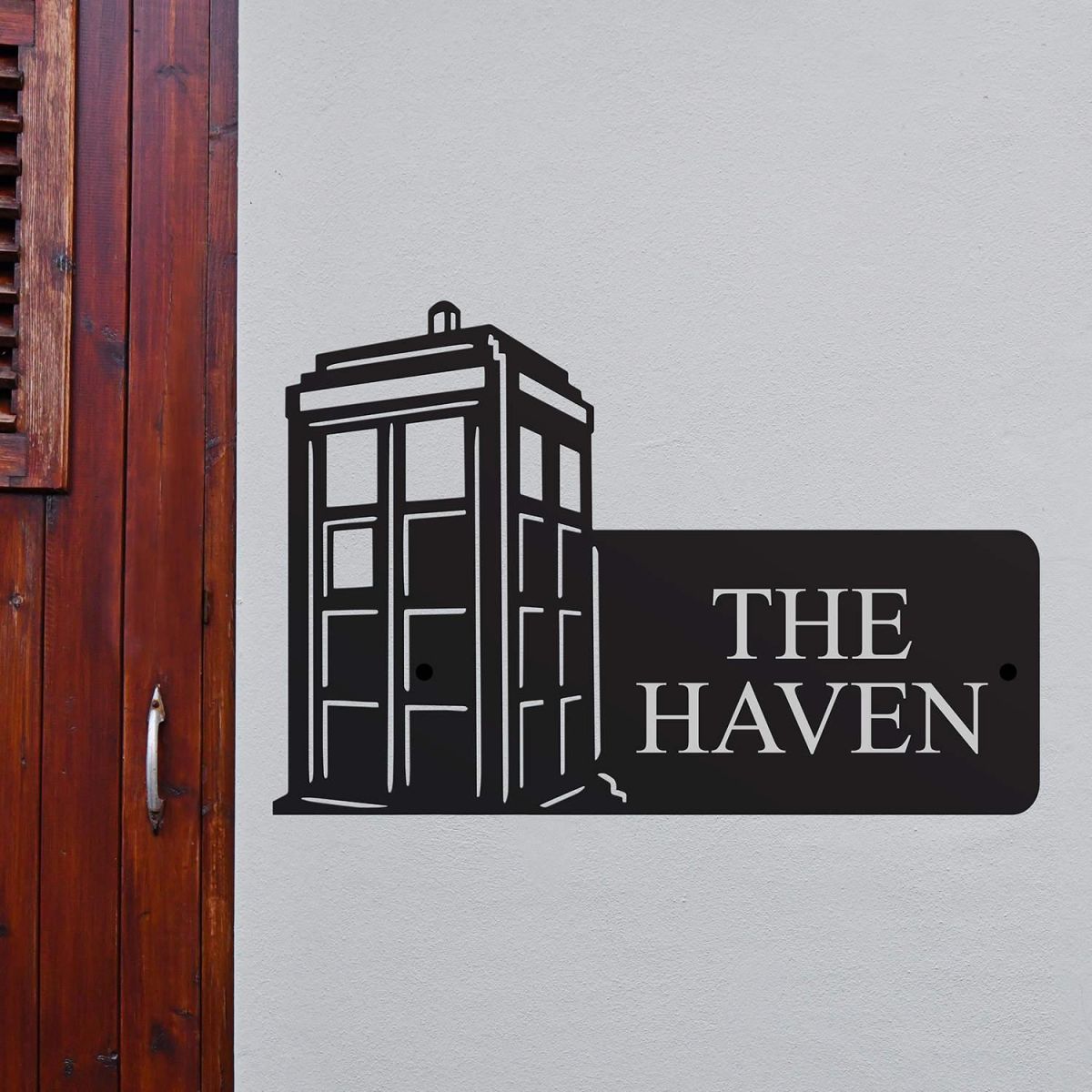 Steel Time Machine Telephone Box House Name Sign in Situ