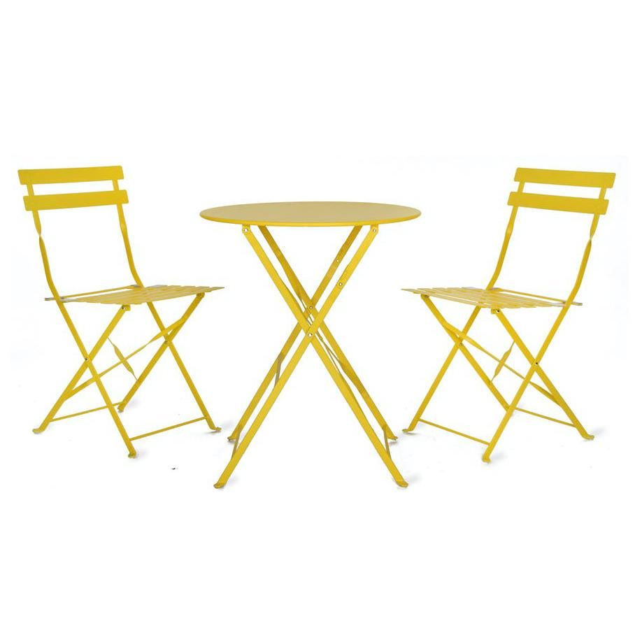 Steel Folding Bistro Set in a Yellow Finish  Steel Folding Bistro Set in a Yellow Finish