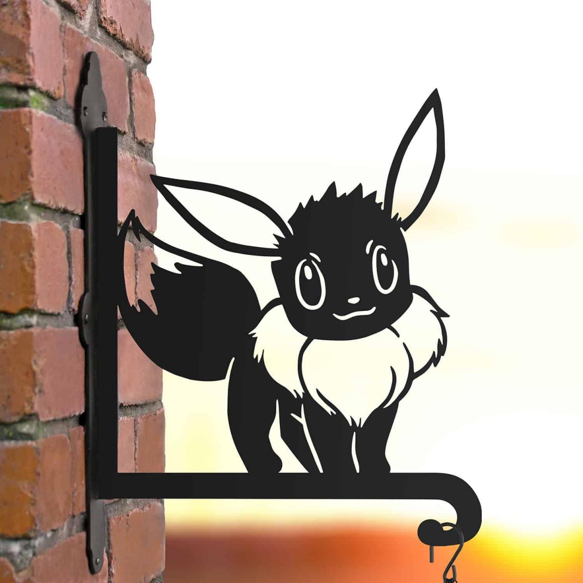 Steel Unevolved Furry Brown Creature Hanging Basket Bracket in Situ