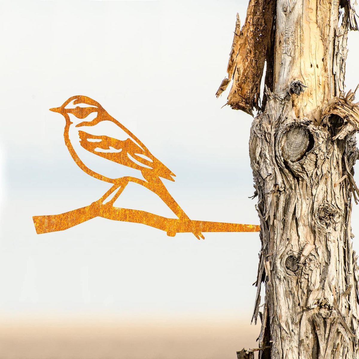 Rustic Steel Yellow Wagtail Tree Spike in Situ Rustic Steel Yellow Wagtail Tree Spike in Situ