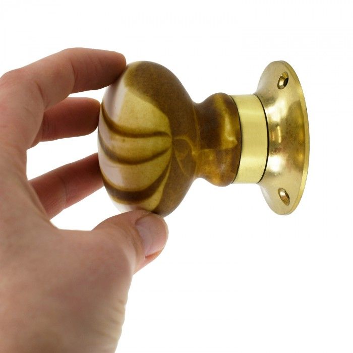 Stone Effect Door Knobs with Brass Back Plates