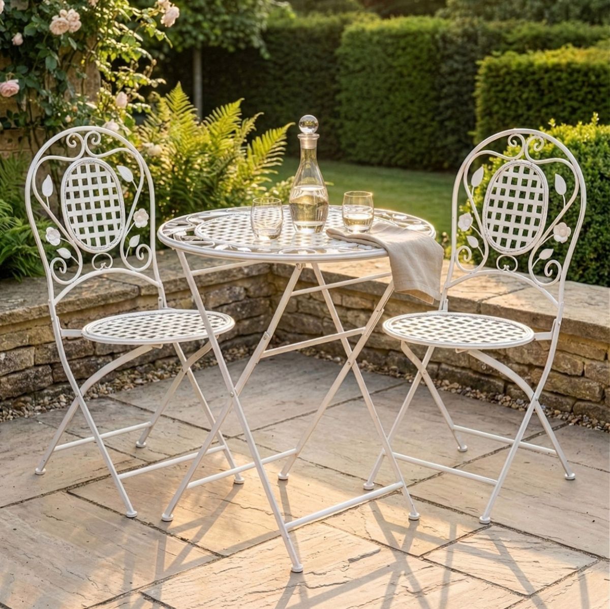 Stunning "Chimera" Outdoor Two Seater Bistro Set with Floral Detailing digital illustration dressed table
