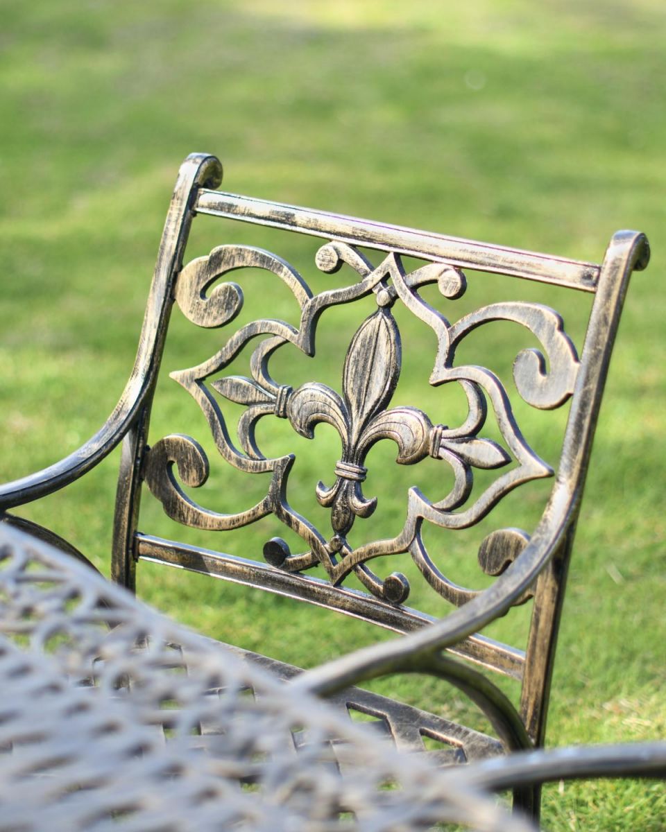 Close-Up of Stunning Fleur-de-Lys Motif on Chair Backrest Close-Up of Stunning Fleur-de-Lys Motif on Chair Backrest