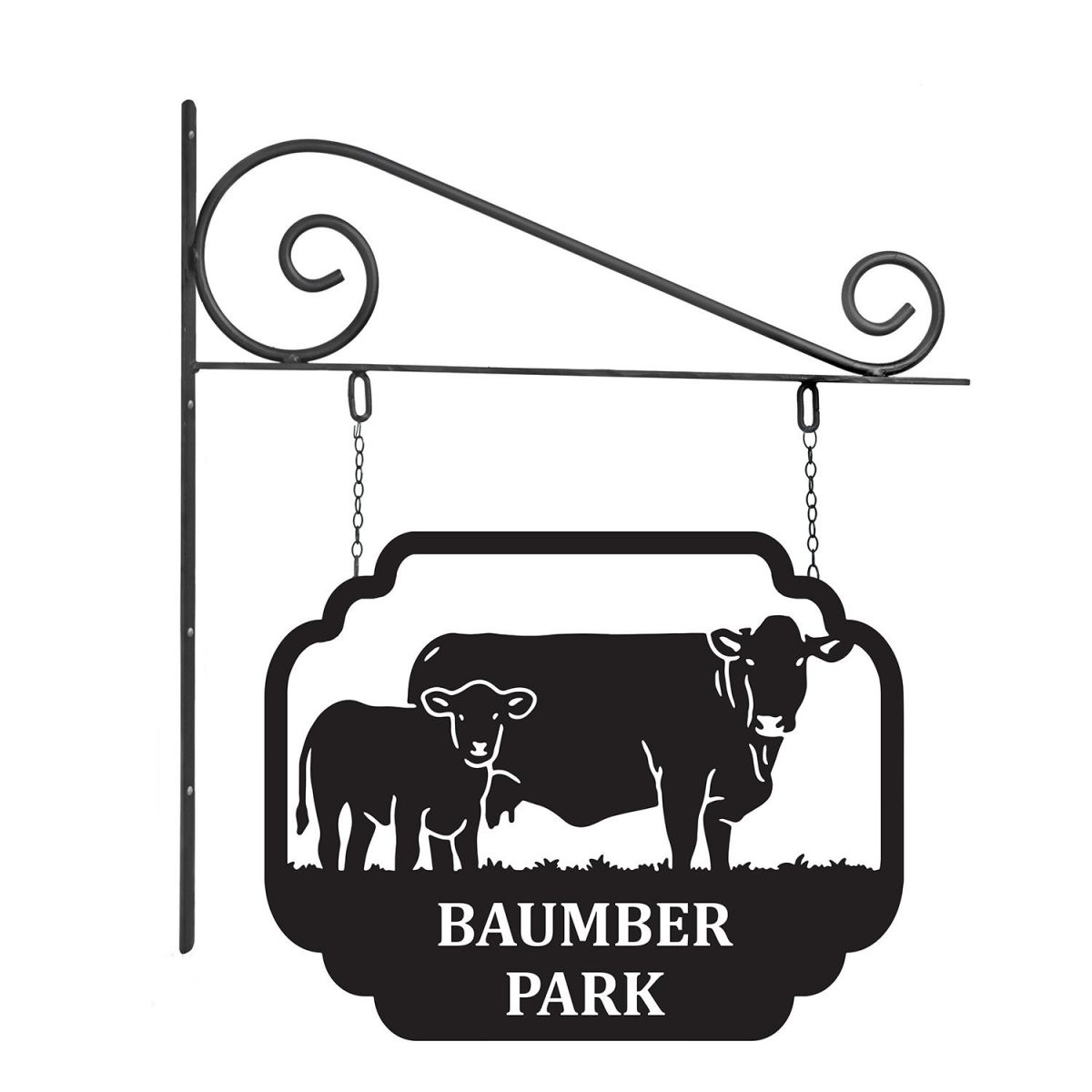 Close-Up of Stunning Steel Cow & Calf Hanging House Name Sign