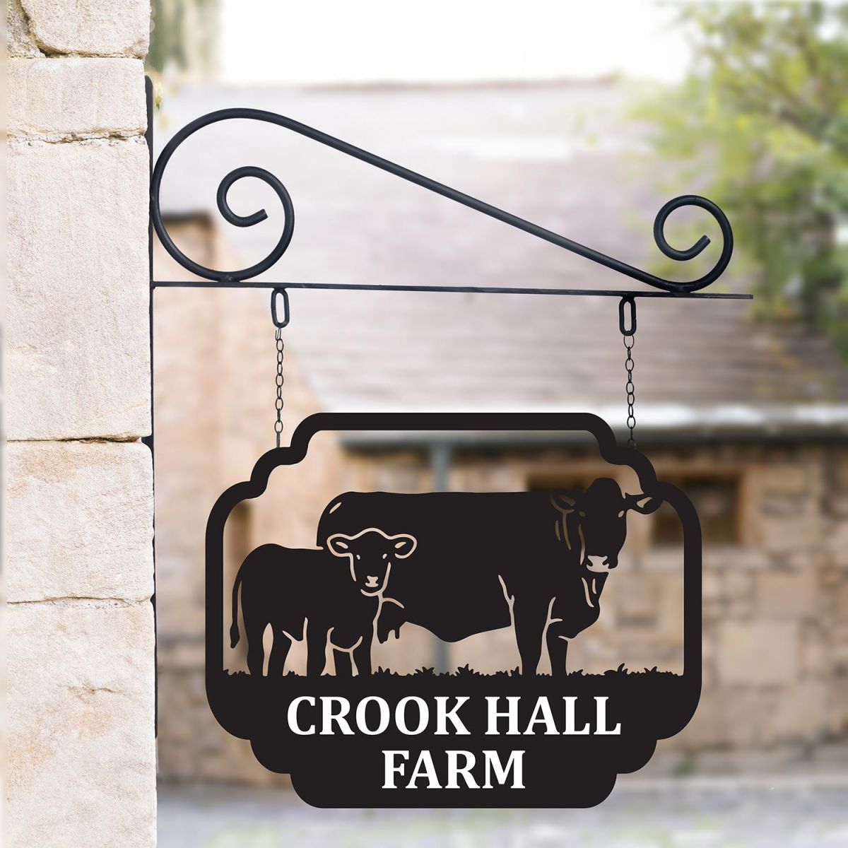 Stunning Steel Cow & Calf Hanging House Name Sign in Situ