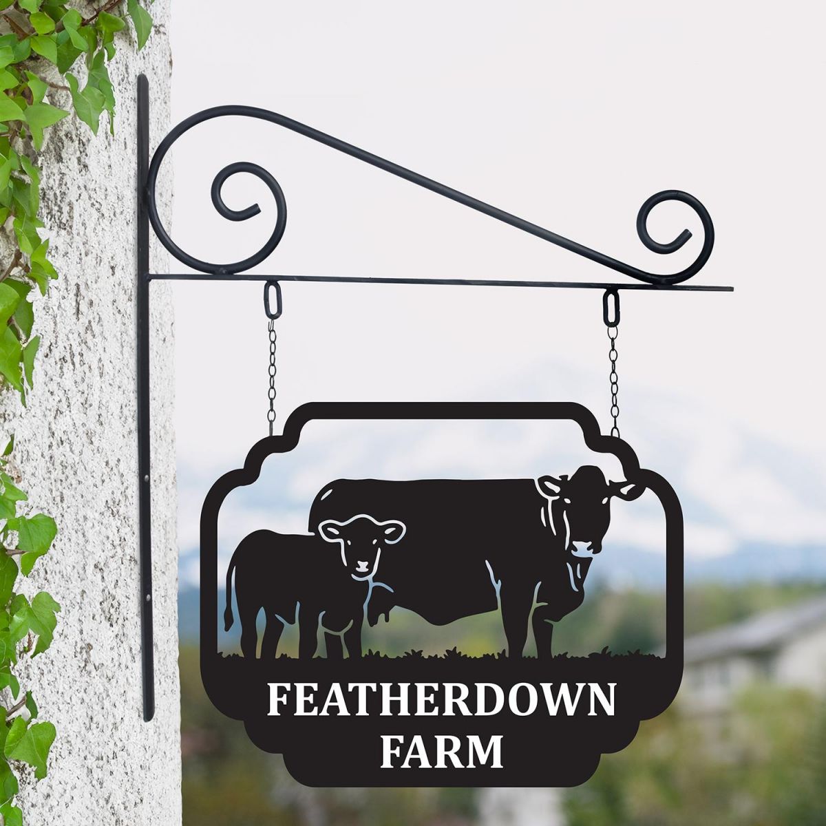 Stunning Steel Cow & Calf Hanging House Name Sign