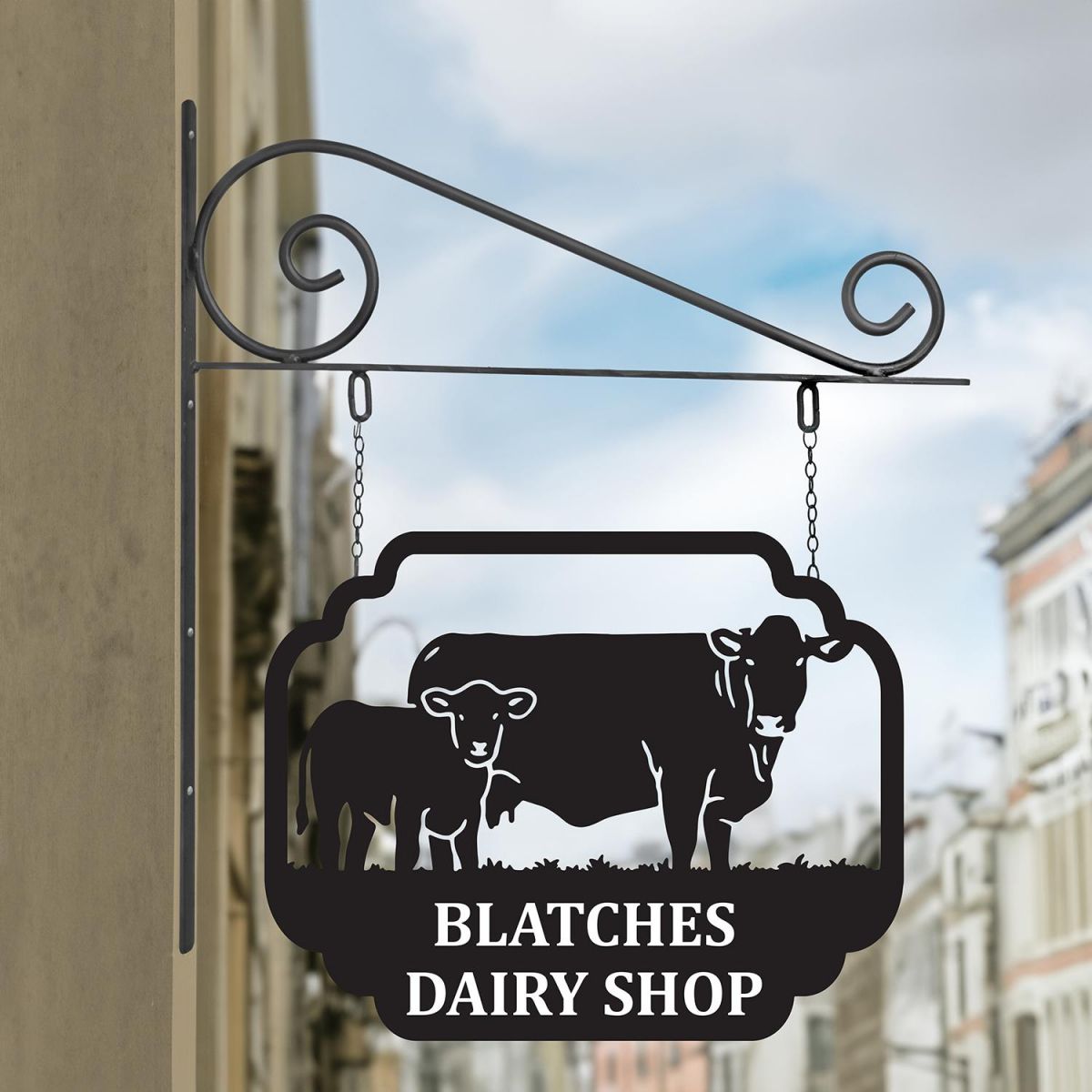 Stunning Steel Hanging House Name Sign with Cow & Calf Design