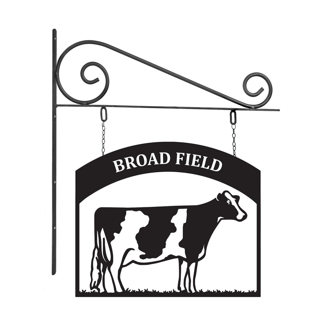 Close-Up of Stunning Steel Dairy Cow Hanging House Name Sign