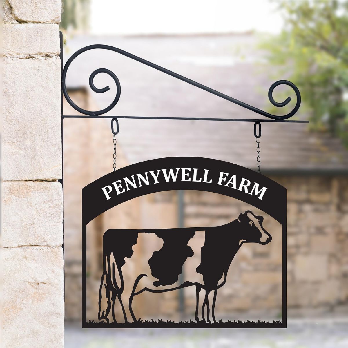 Stunning Steel Hanging House Name Sign with Dairy Cow 