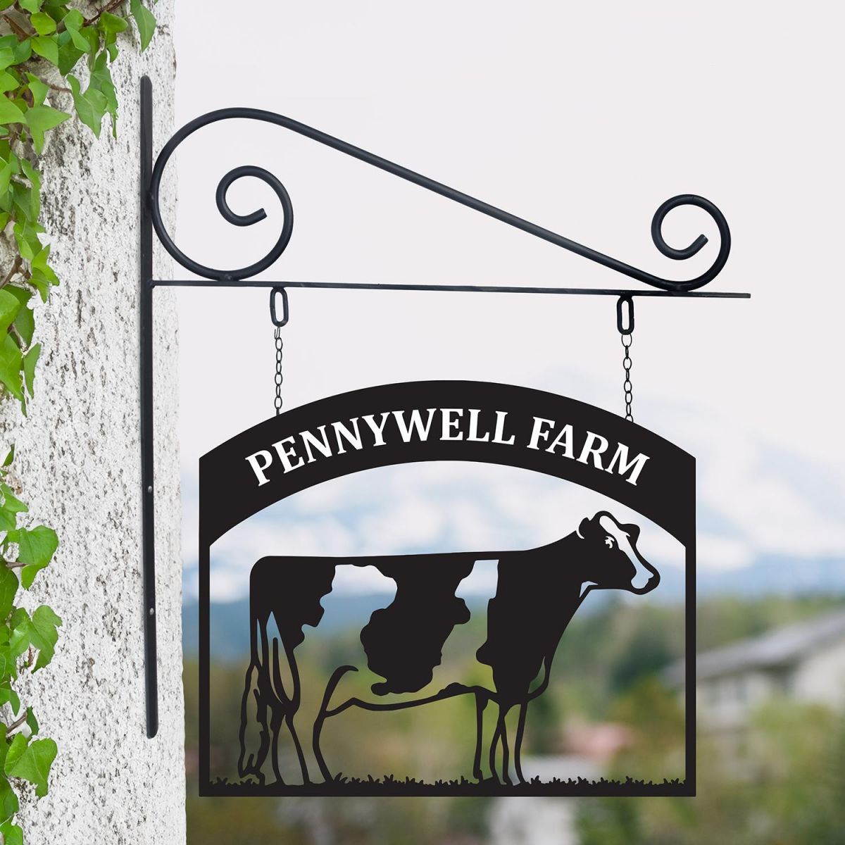 Stunning Steel Dairy Cow Hanging House Name Sign