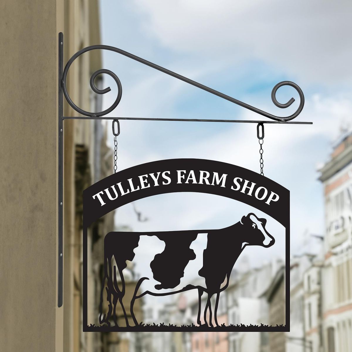 Stunning Steel Dairy Cow Hanging House Name Sign in Situ
