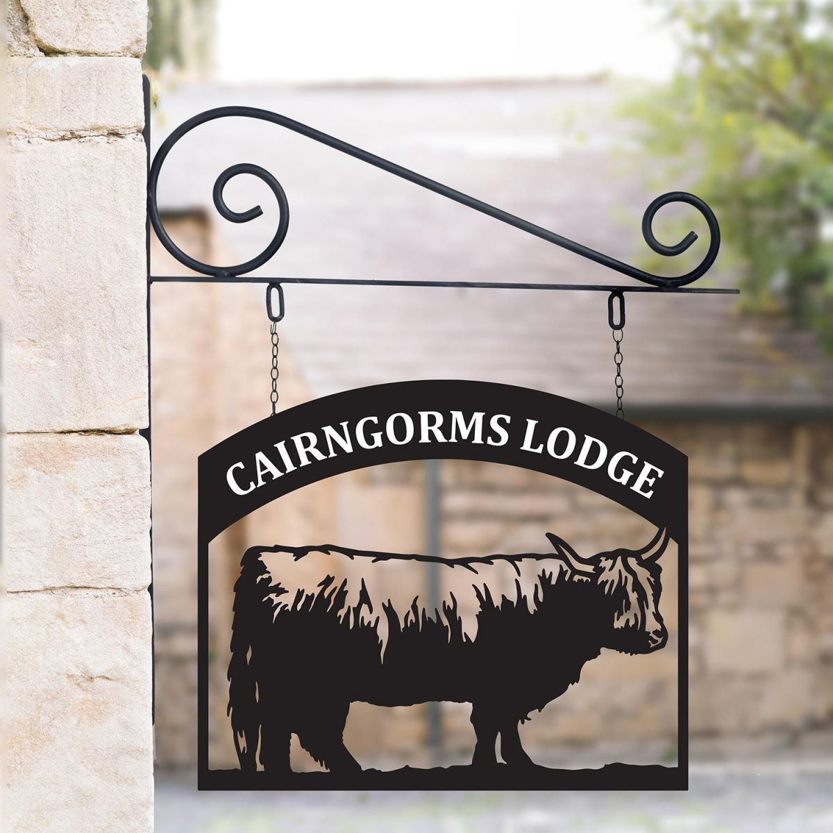 Stunning Steel Hanging House Name Sign with Highland Cow Design
