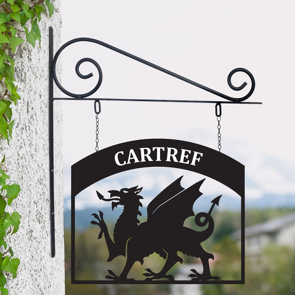 Stunning Steel Welsh Dragon Hanging House Name Sign