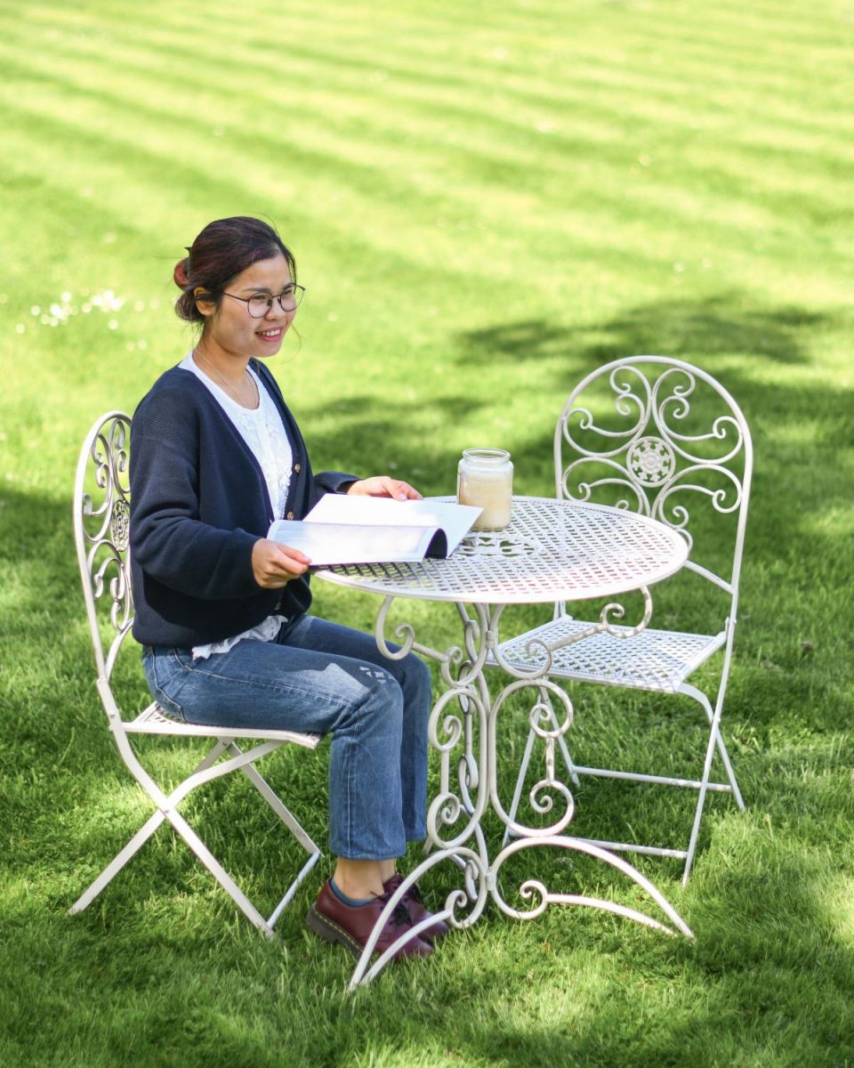 Scale Shot of Stunning Sunrise Outdoor Two Seater Bistro Set with Spiral Detailing