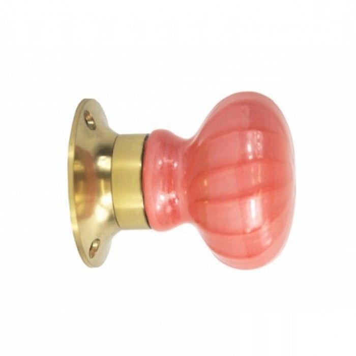 Orange Hand Finished Ceramic Door Knob on a Polished Brass Back Plate