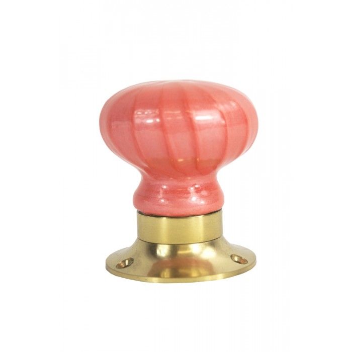Orange Hand Finished Ceramic Door Knob on a Polished Brass Back Plate
