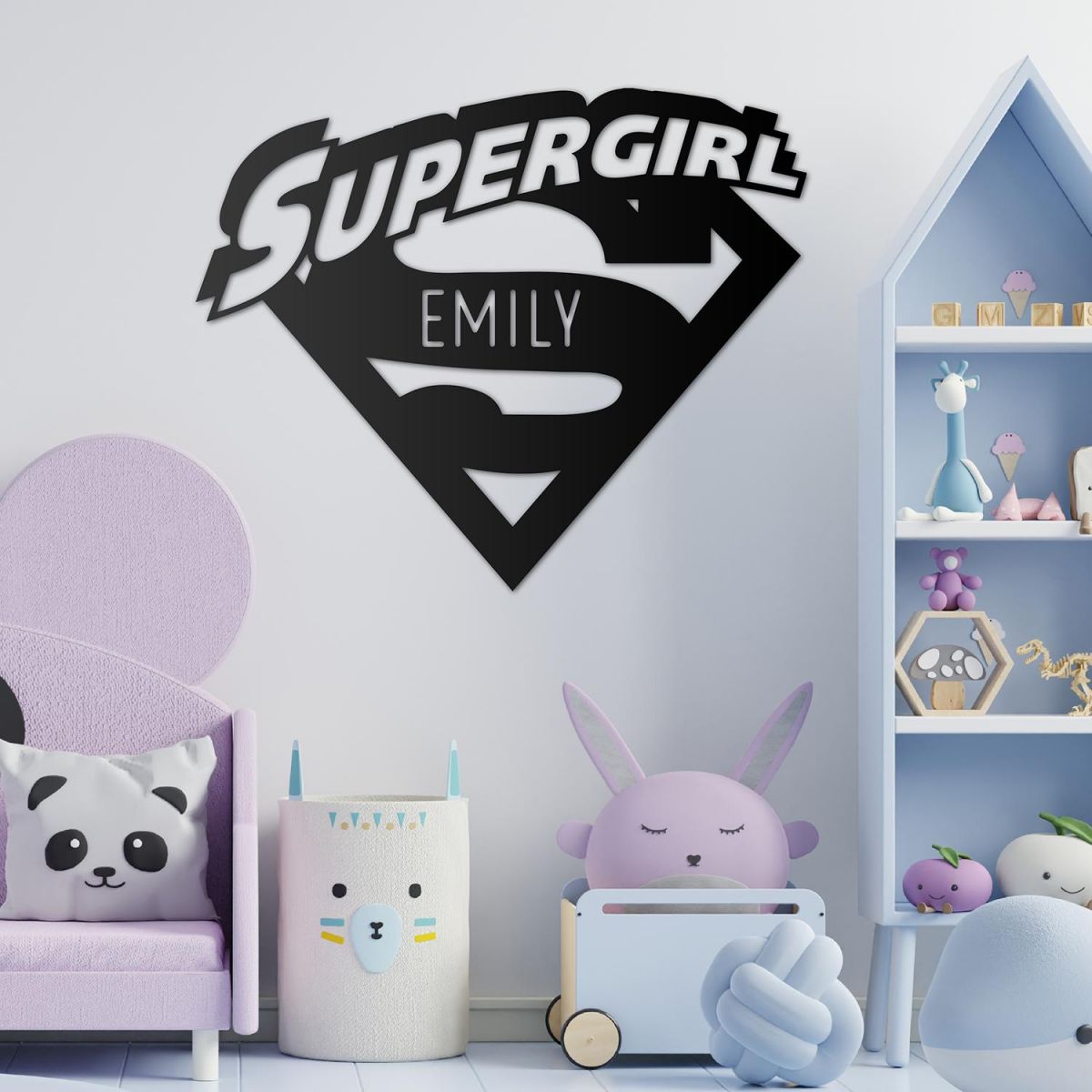 "Supergirl" Personalised Wall Art in a Children"s Bedroom "Supergirl" Personalised Wall Art in a Children"s Bedroom