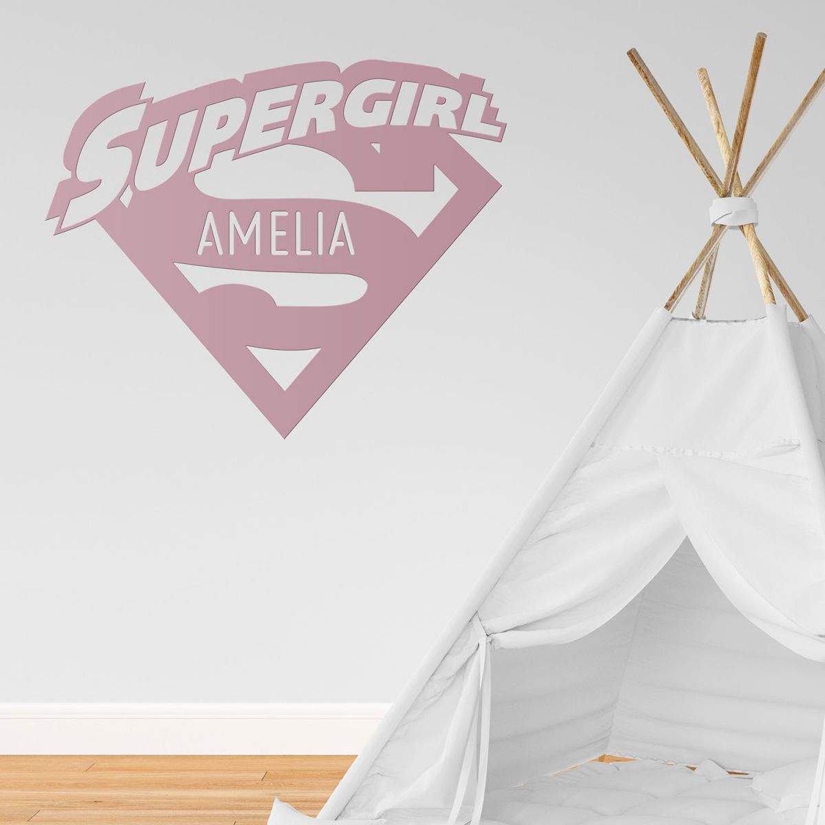 "Supergirl" Personalised Wall Art in a Children"s Play Room