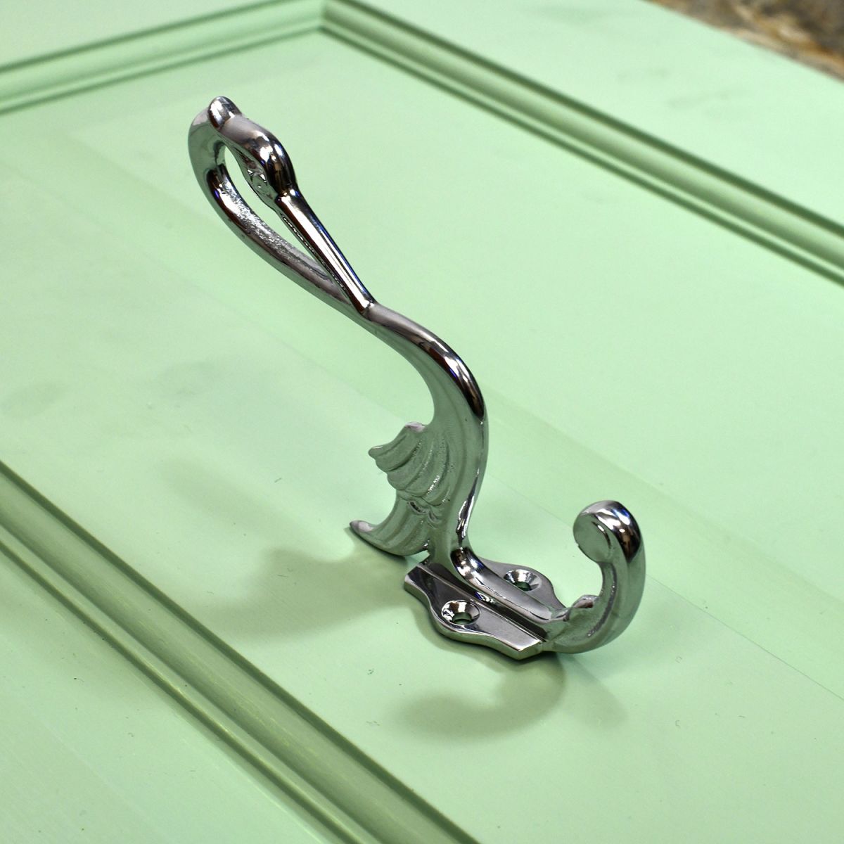 Bright Chrome Swan Coat Hook in Situ