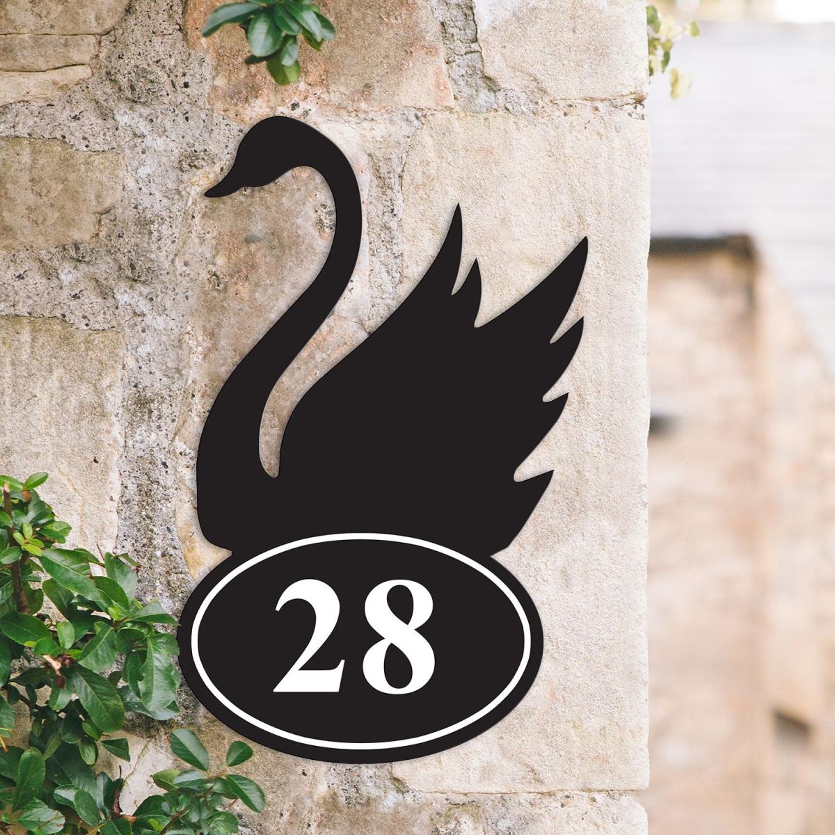 Bespoke Swan Iron House Number Sign in Situ