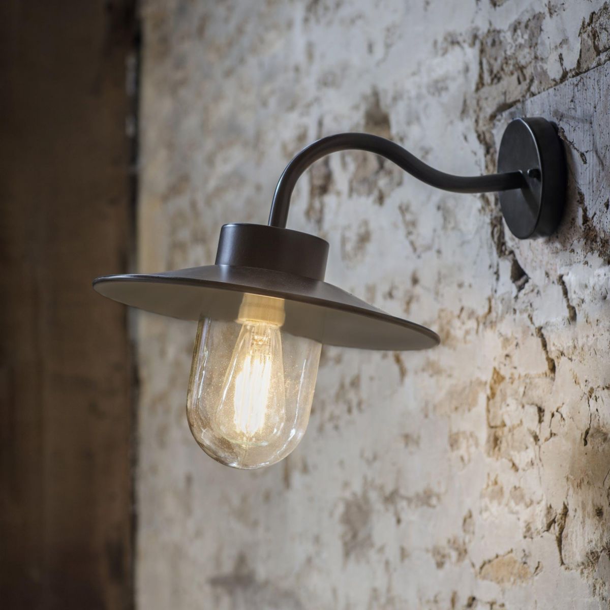 Swan Neck Steel Barn Wall Light in Situ Swan Neck Steel Barn Wall Light in Situ